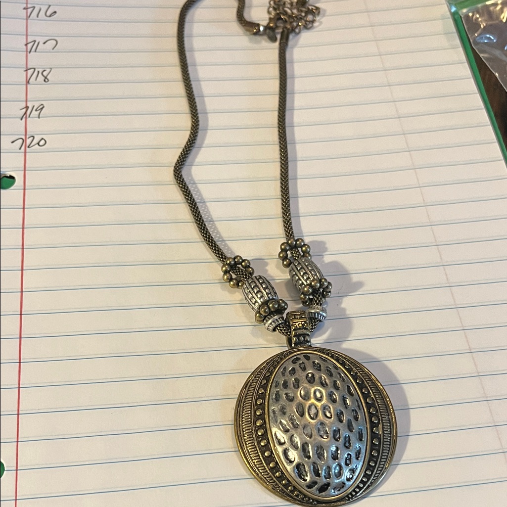 Brass And Silver Pendant Necklace 716